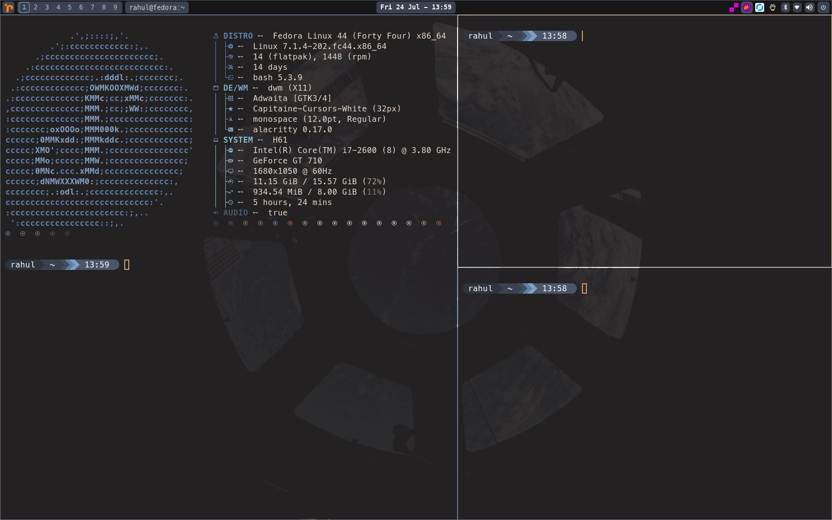 dwm-jangir custom desktop environment with terminal